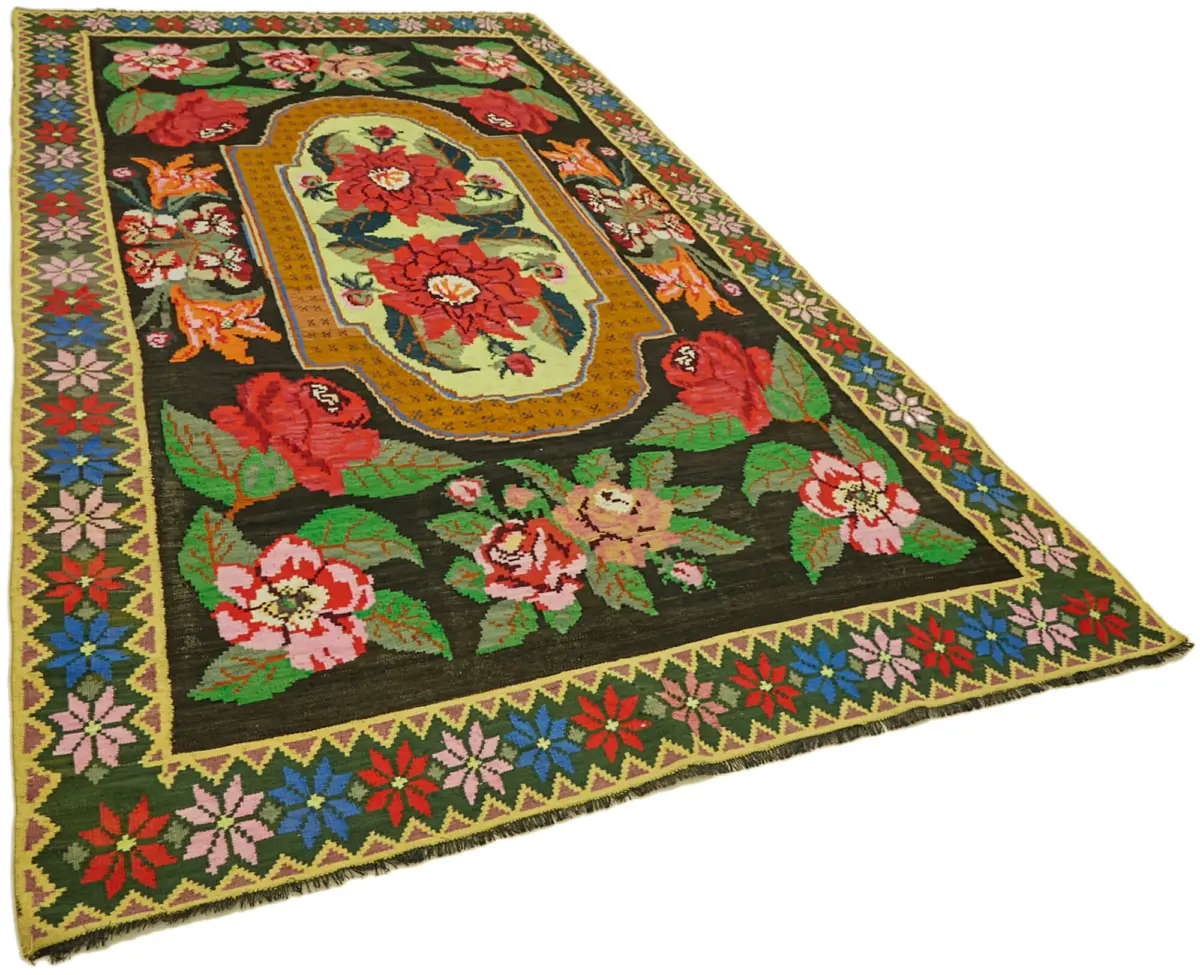 Moldovian Klasik Göbekli Multi Pamuk Üzerine Yün El Dokuma Kilim-203x343 - Görsel 2