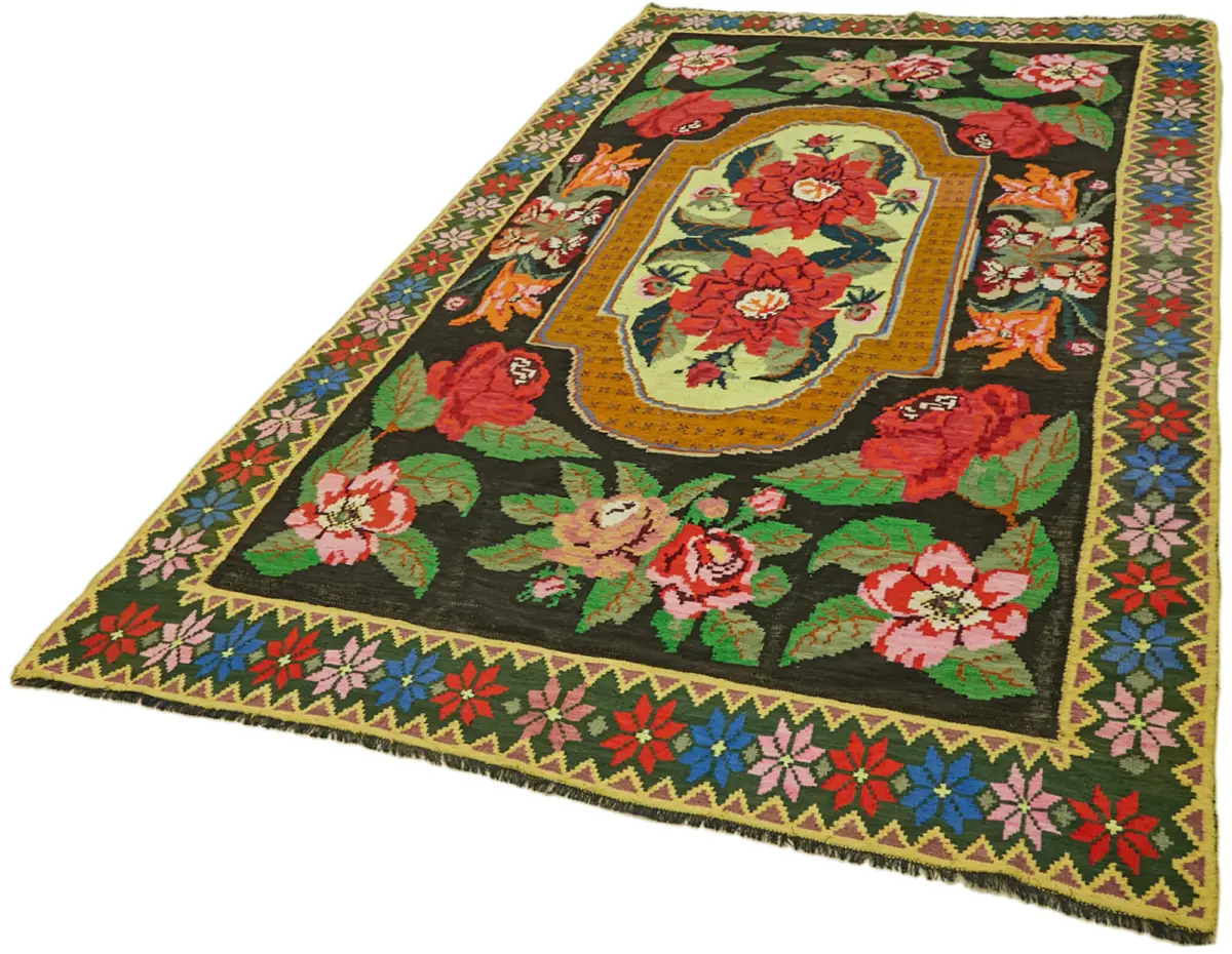 Moldovian Klasik Göbekli Multi Pamuk Üzerine Yün El Dokuma Kilim-203x343 - Görsel 3