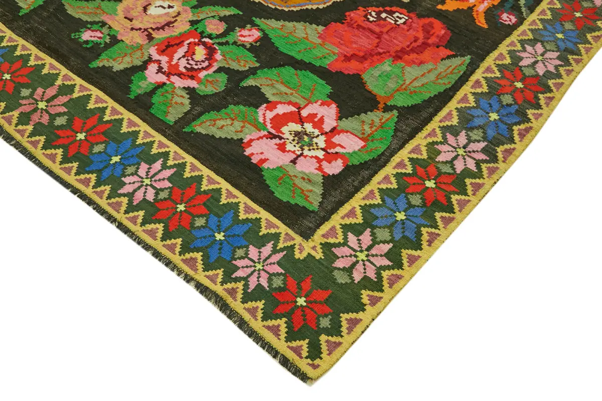 Moldovian Klasik Göbekli Multi Pamuk Üzerine Yün El Dokuma Kilim-203x343 - Görsel 4