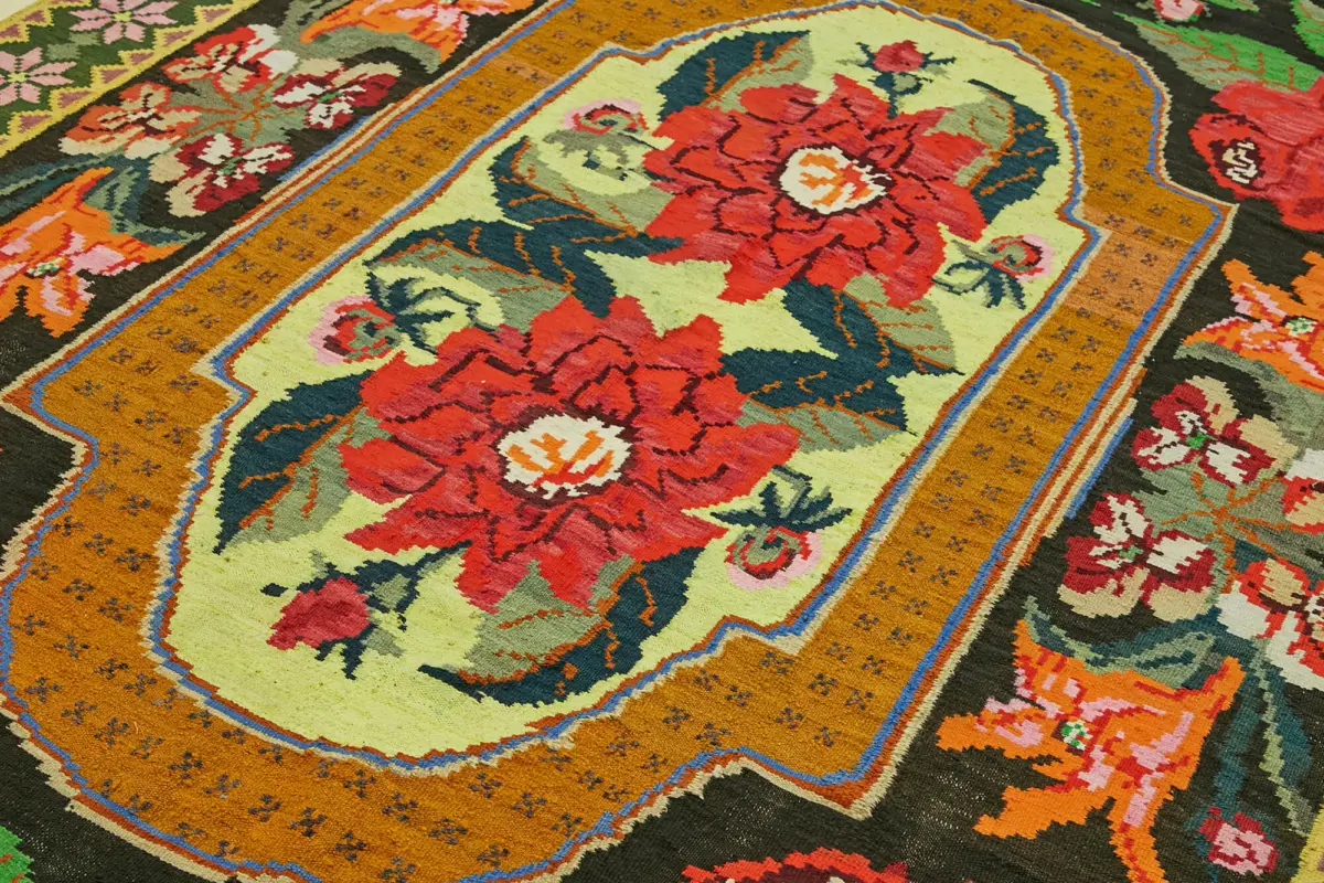 Moldovian Klasik Göbekli Multi Pamuk Üzerine Yün El Dokuma Kilim-203x343 - Görsel 5