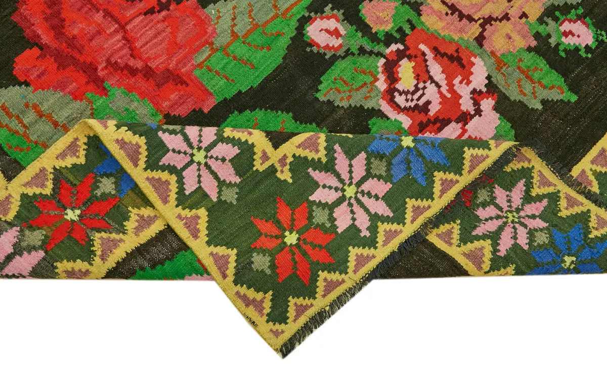 Moldovian Klasik Göbekli Multi Pamuk Üzerine Yün El Dokuma Kilim-203x343 - Görsel 6