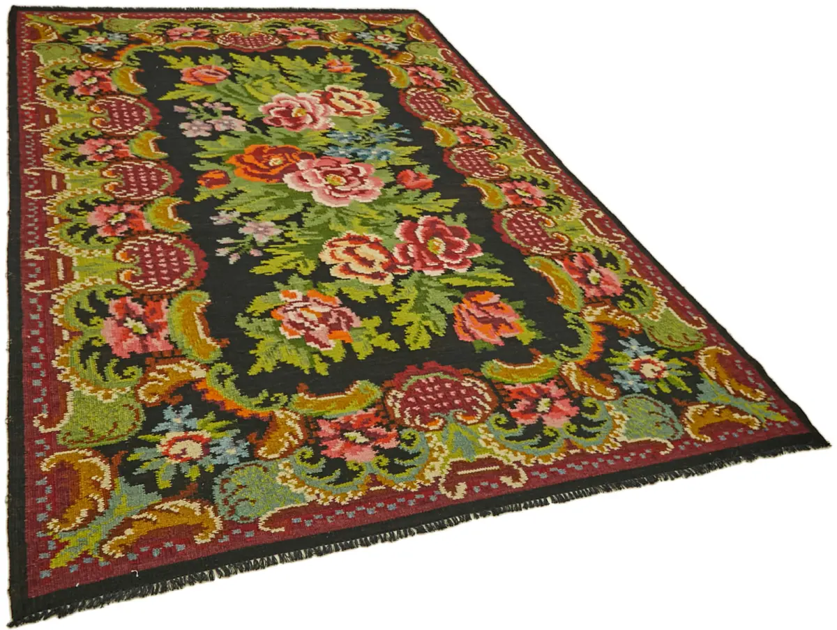 Moldovian Klasik Göbekli Multi Pamuk Üzerine Yün El Dokuma Kilim-196x290 - Görsel 2