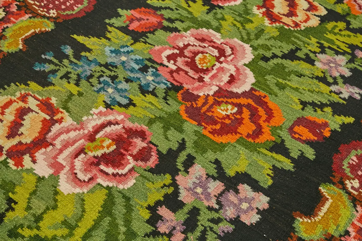 Moldovian Klasik Göbekli Multi Pamuk Üzerine Yün El Dokuma Kilim-196x290 - Görsel 5