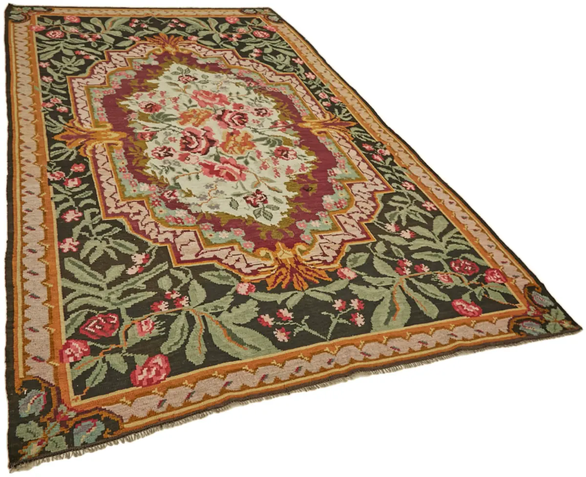 Moldovian Klasik Göbekli Multi Pamuk Üzerine Yün El Dokuma Kilim-202x344 - Görsel 2