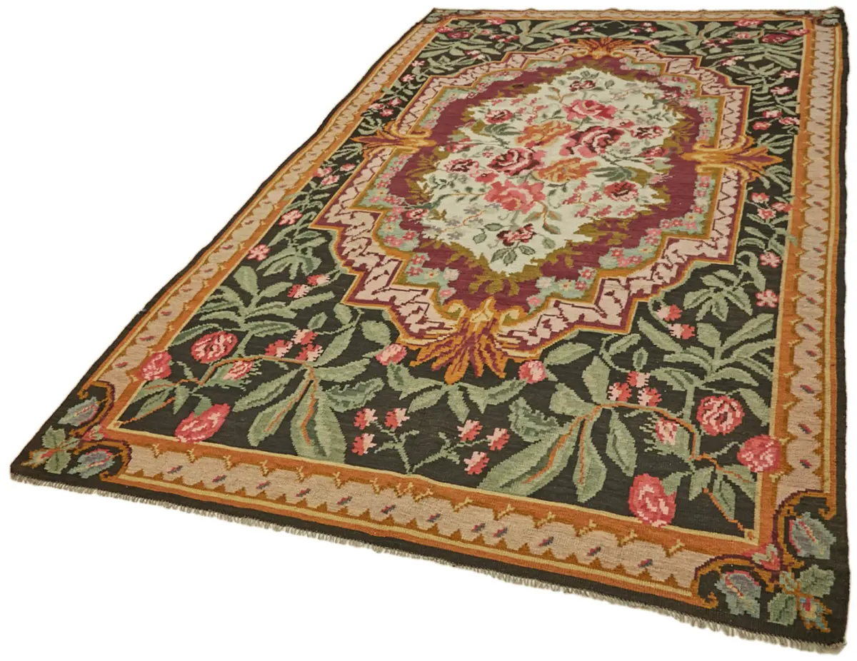 Moldovian Klasik Göbekli Multi Pamuk Üzerine Yün El Dokuma Kilim-202x344 - Görsel 3