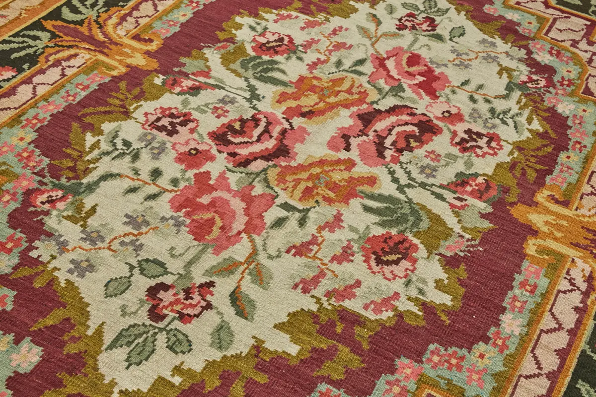 Moldovian Klasik Göbekli Multi Pamuk Üzerine Yün El Dokuma Kilim-202x344 - Görsel 5