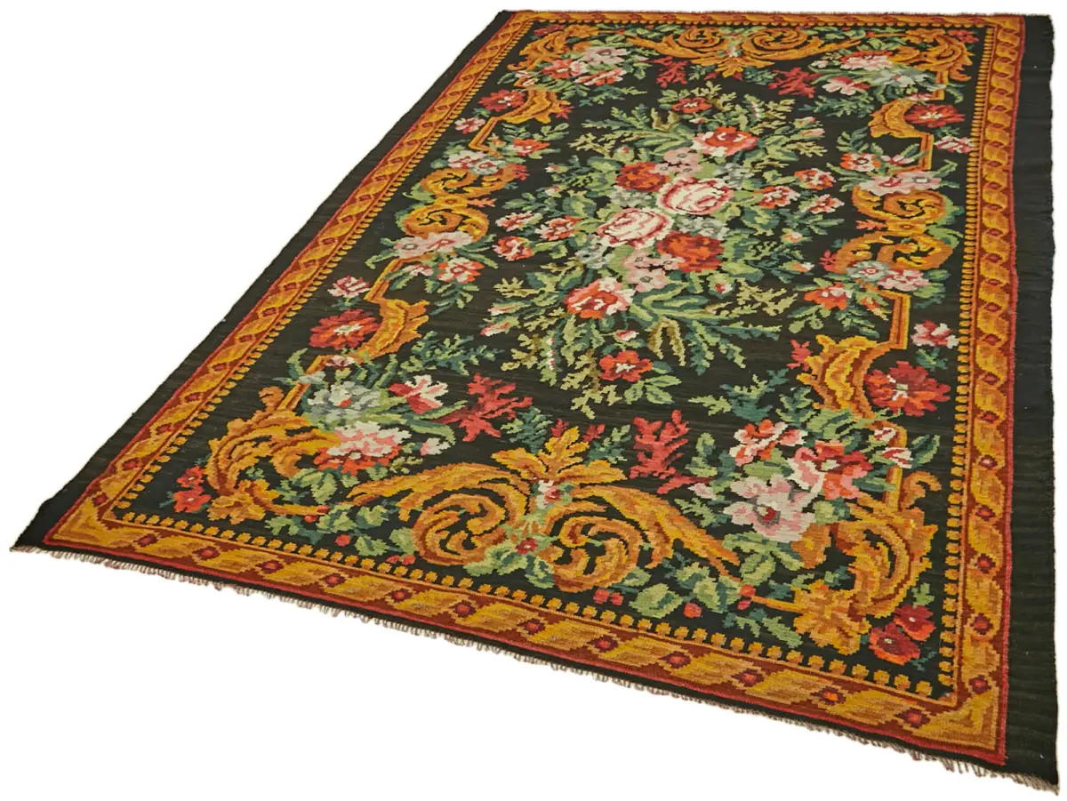 Moldovian Klasik Göbekli Multi Pamuk Üzerine Yün El Dokuma Kilim-207x308 - Görsel 3
