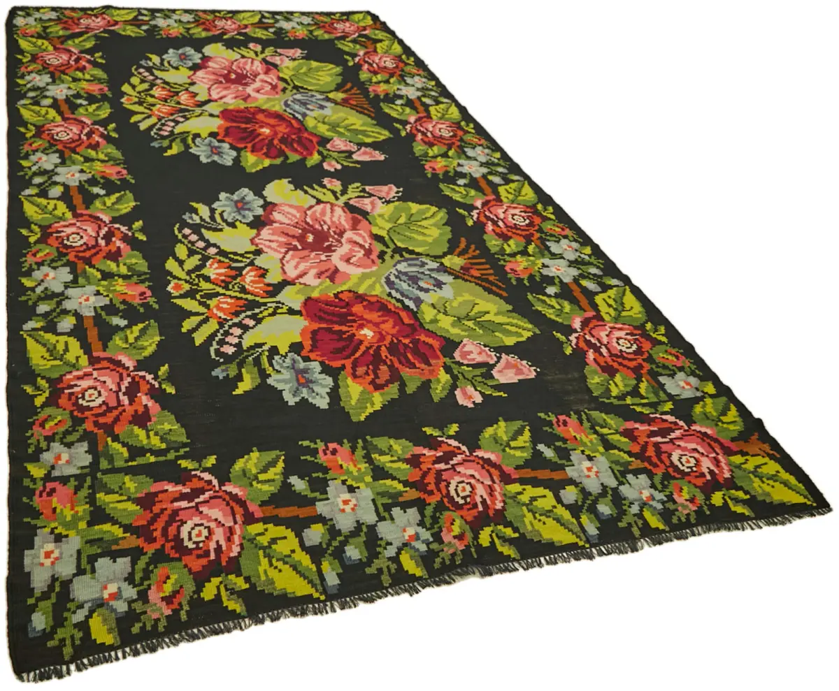 Moldovian Klasik Göbekli Multi Pamuk Üzerine Yün El Dokuma Kilim-193x363 - Görsel 2