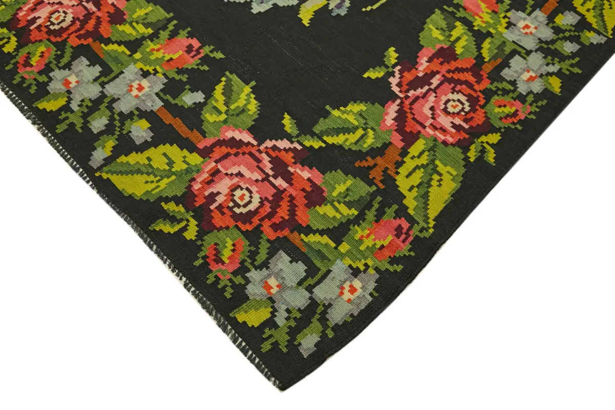 Moldovian Klasik Göbekli Multi Pamuk Üzerine Yün El Dokuma Kilim-193x363 - Görsel 4