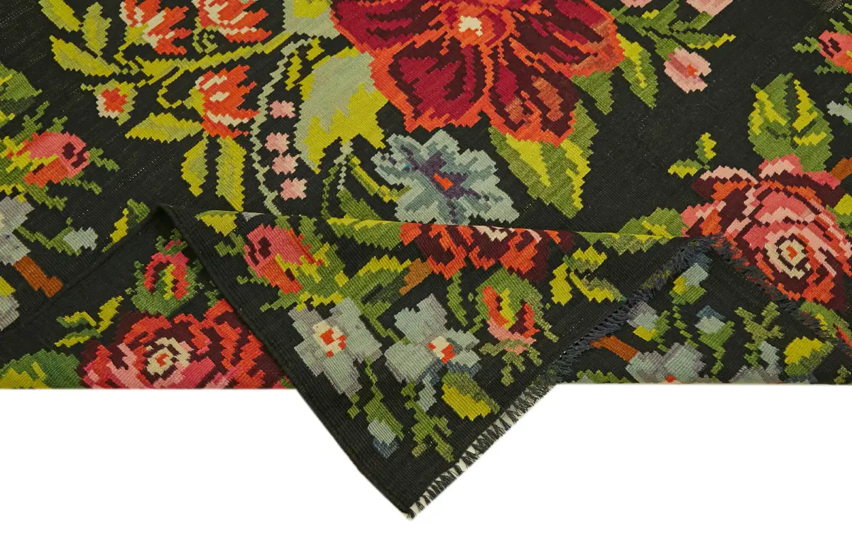 Moldovian Klasik Göbekli Multi Pamuk Üzerine Yün El Dokuma Kilim-193x363 - Görsel 6