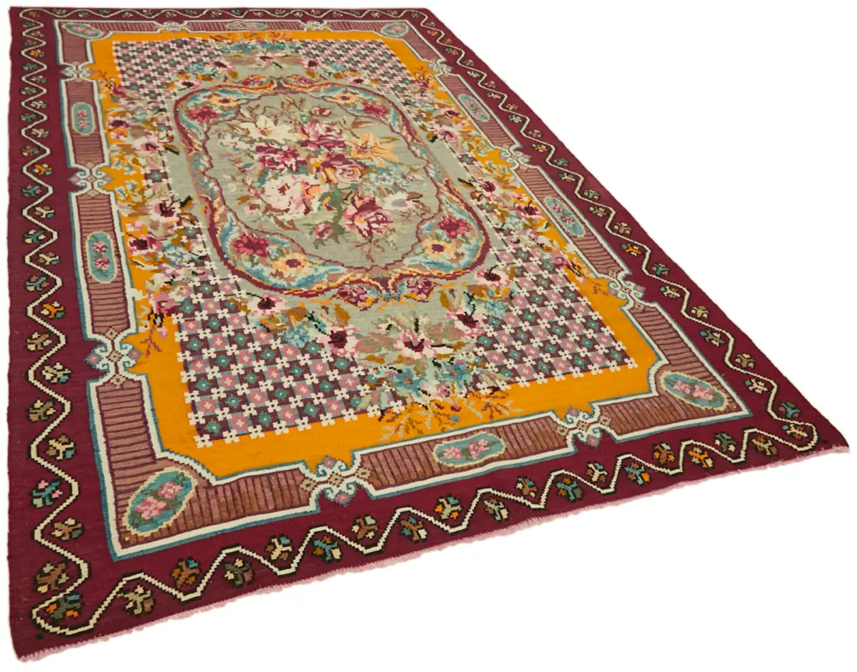 Moldovian Klasik Göbekli Multi Pamuk Üzerine Yün El Dokuma Kilim-200x300 - Görsel 2