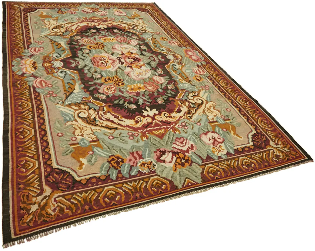 Moldovian Klasik Göbekli Multi Pamuk Üzerine Yün El Dokuma Kilim-202x317 - Görsel 2