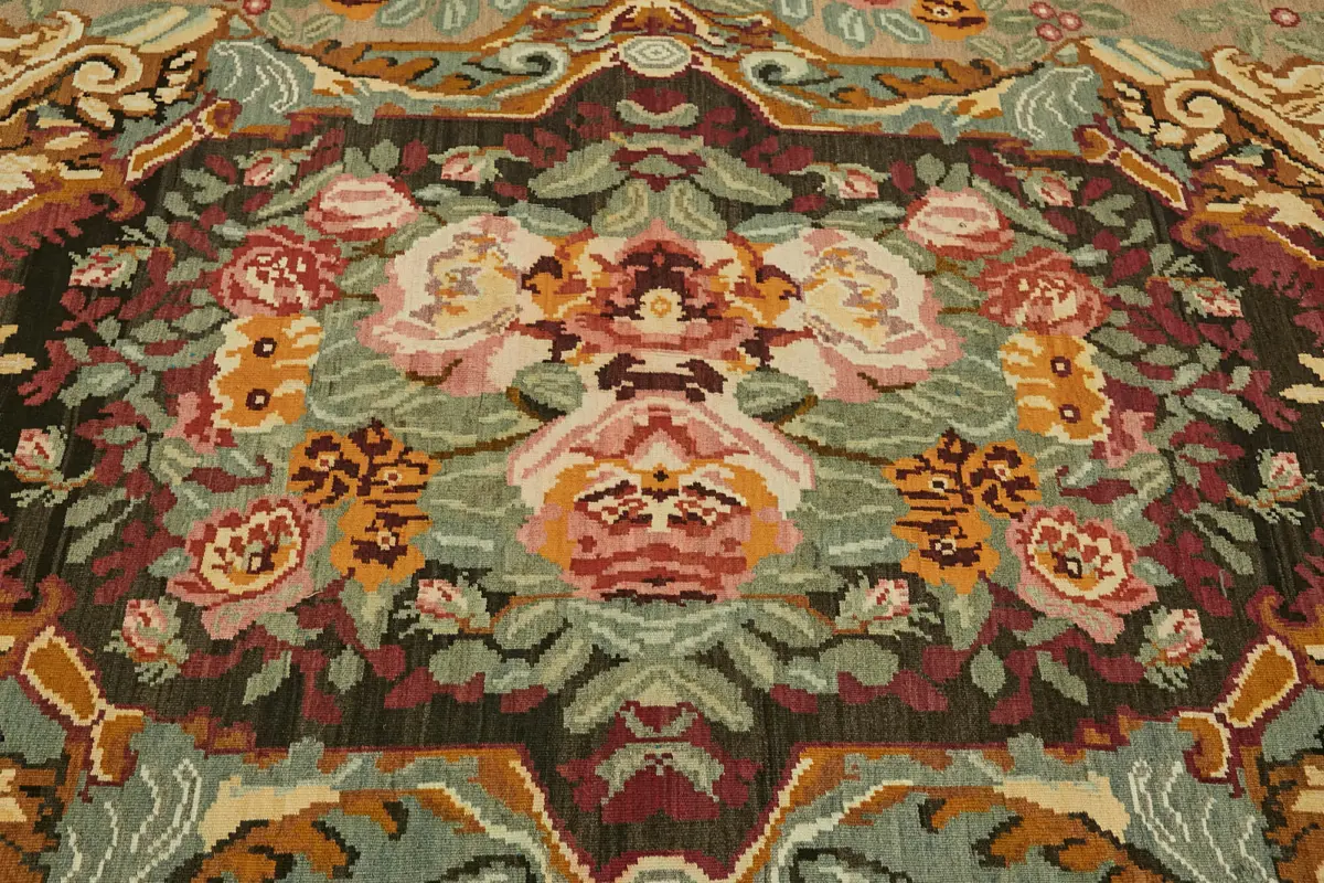 Moldovian Klasik Göbekli Multi Pamuk Üzerine Yün El Dokuma Kilim-202x317 - Görsel 5