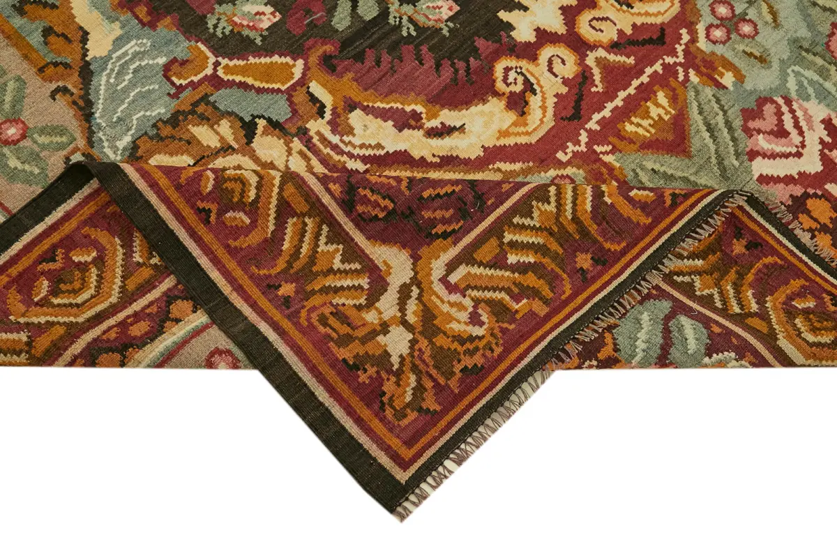 Moldovian Klasik Göbekli Multi Pamuk Üzerine Yün El Dokuma Kilim-202x317 - Görsel 6