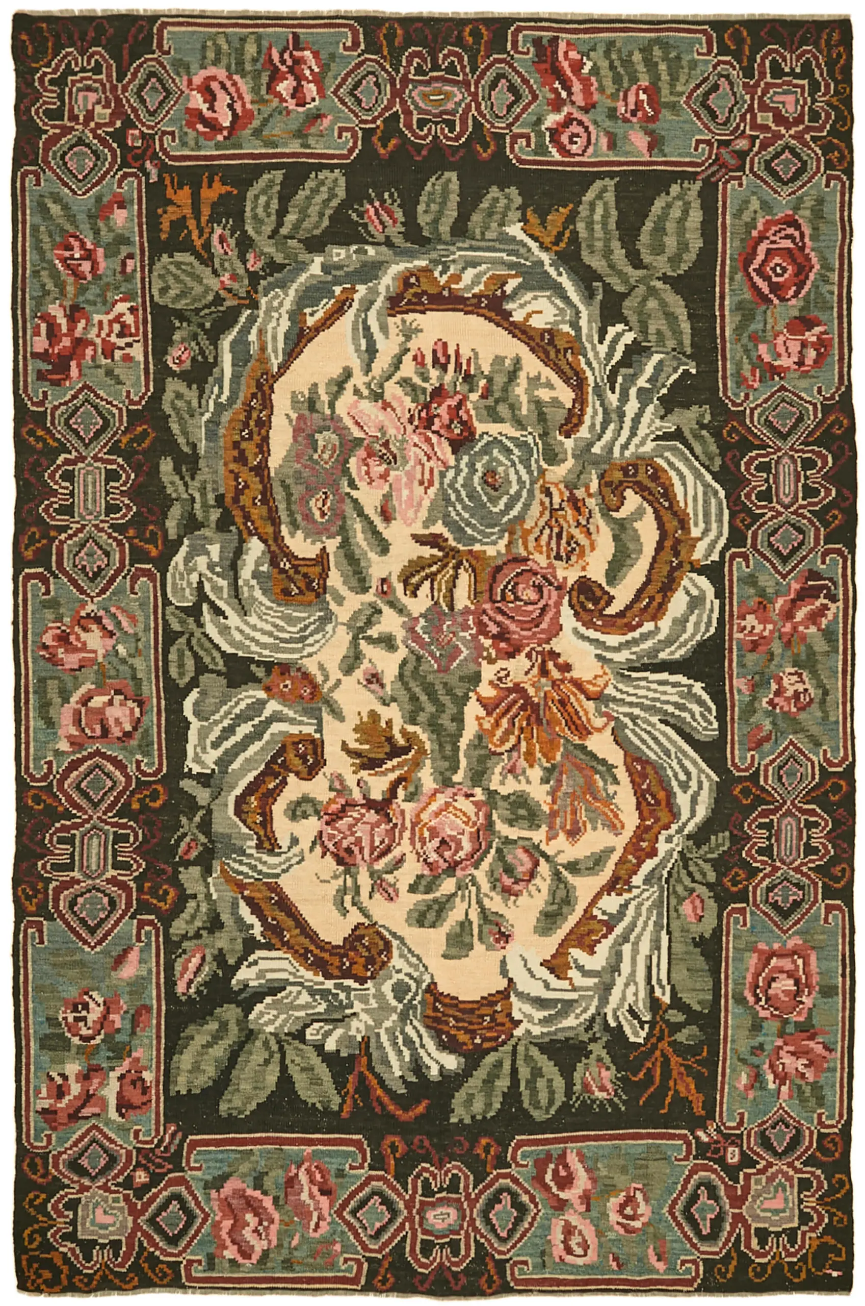 Moldovian Klasik Göbekli Multi Pamuk Üzerine Yün El Dokuma Kilim-196x293 - Görsel 1