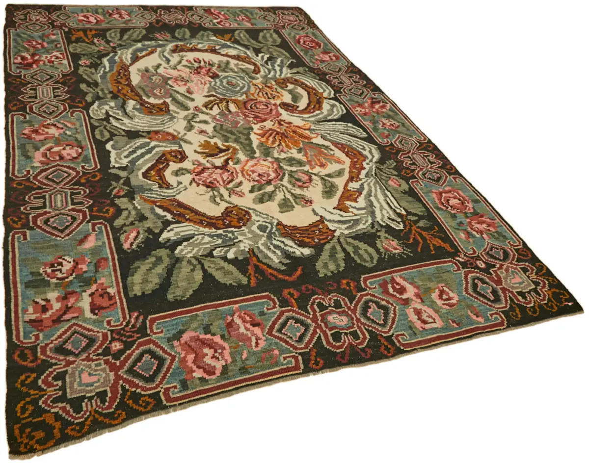 Moldovian Klasik Göbekli Multi Pamuk Üzerine Yün El Dokuma Kilim-196x293 - Görsel 2