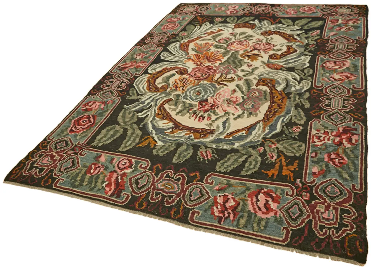 Moldovian Klasik Göbekli Multi Pamuk Üzerine Yün El Dokuma Kilim-196x293 - Görsel 3