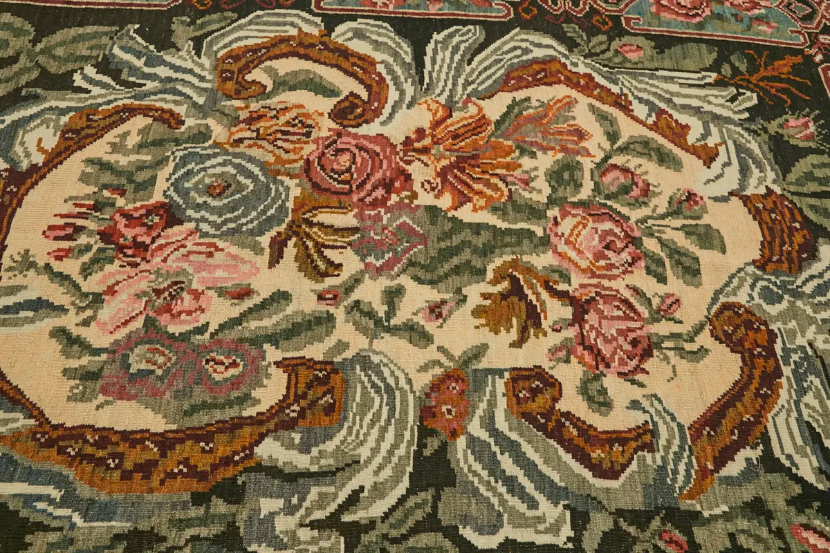 Moldovian Klasik Göbekli Multi Pamuk Üzerine Yün El Dokuma Kilim-196x293 - Görsel 5