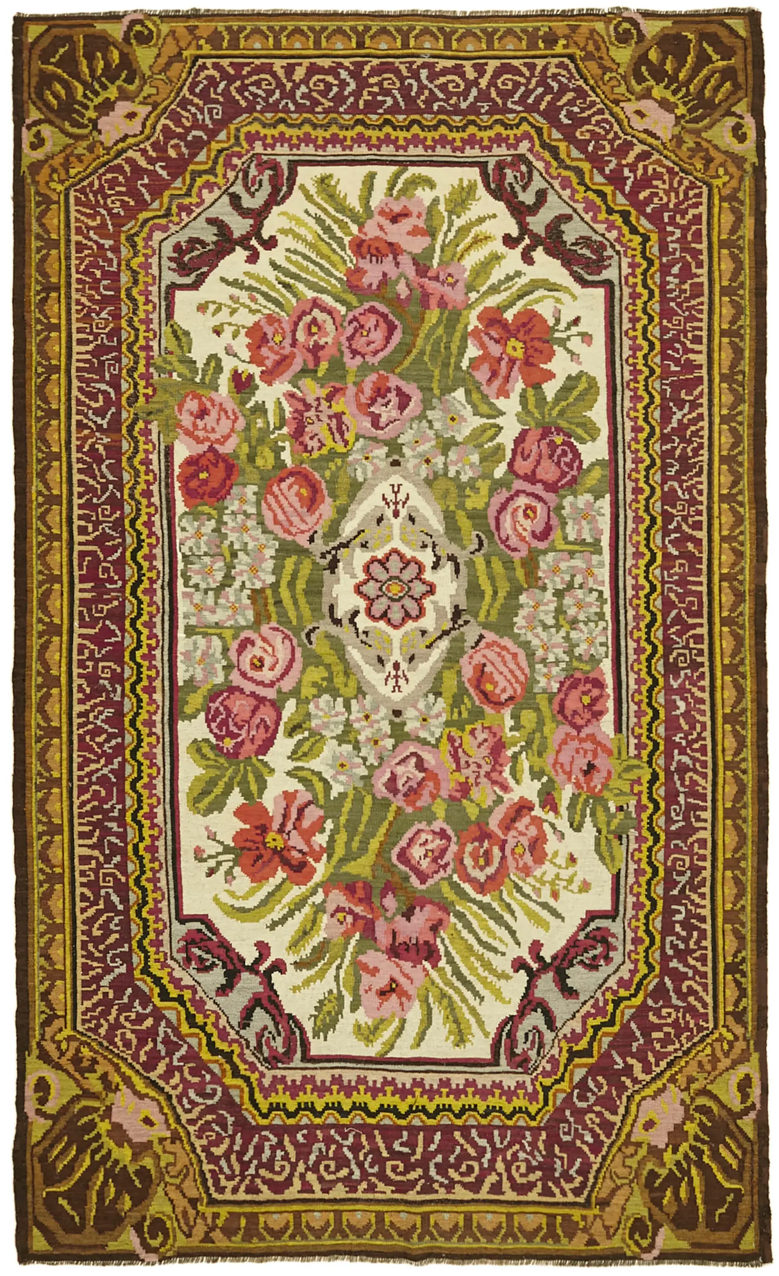 Moldovian Klasik Göbekli Multi Pamuk Üzerine Yün El Dokuma Kilim-195x314 - Görsel 1