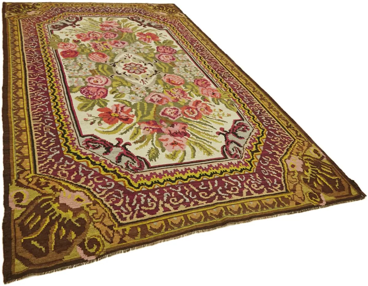 Moldovian Klasik Göbekli Multi Pamuk Üzerine Yün El Dokuma Kilim-195x314 - Görsel 2