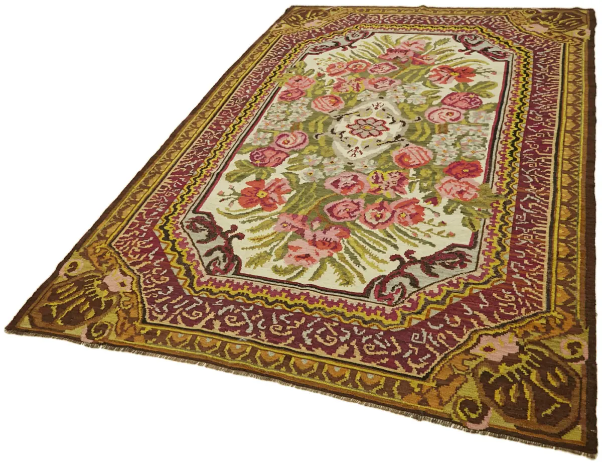 Moldovian Klasik Göbekli Multi Pamuk Üzerine Yün El Dokuma Kilim-195x314 - Görsel 3