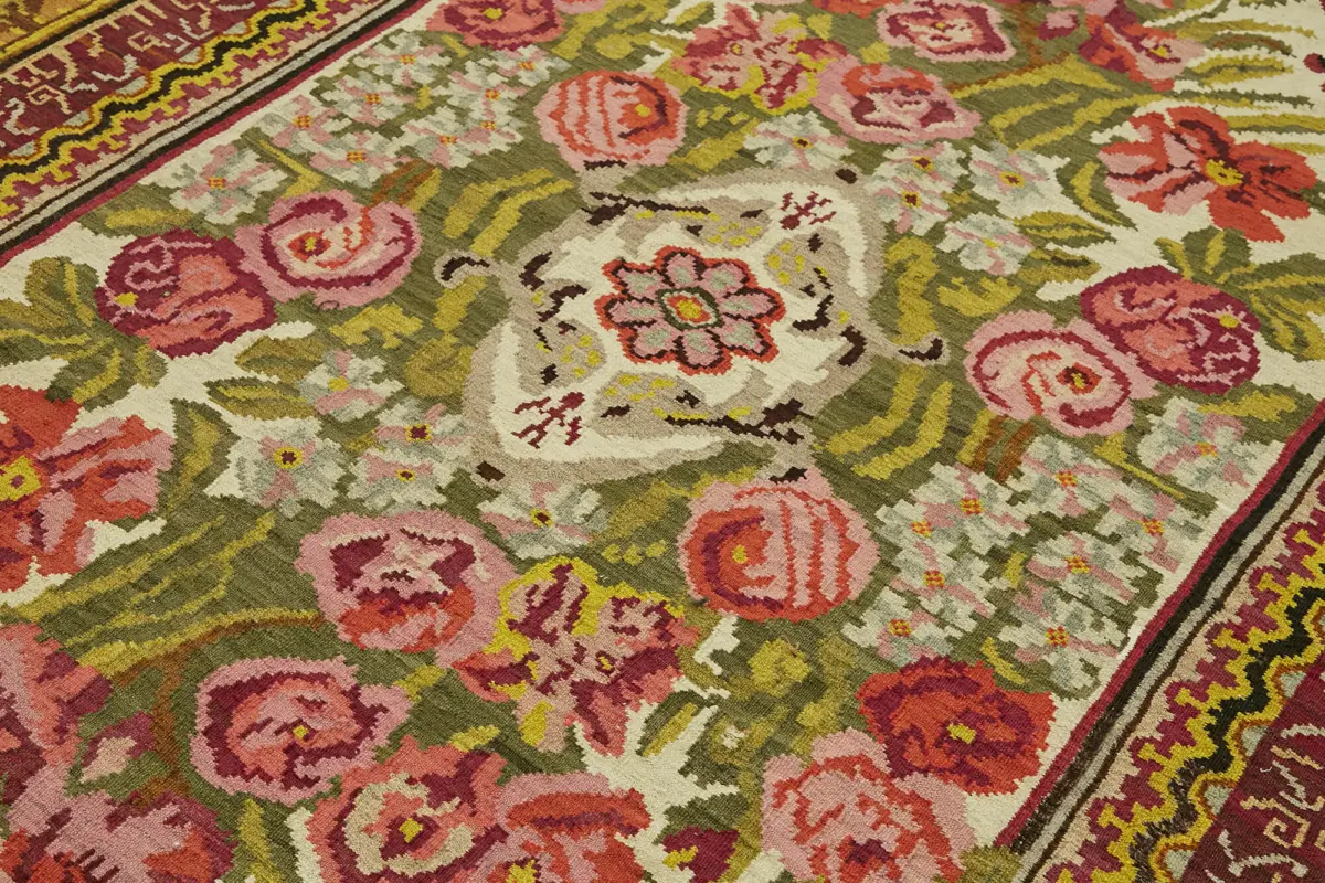 Moldovian Klasik Göbekli Multi Pamuk Üzerine Yün El Dokuma Kilim-195x314 - Görsel 5