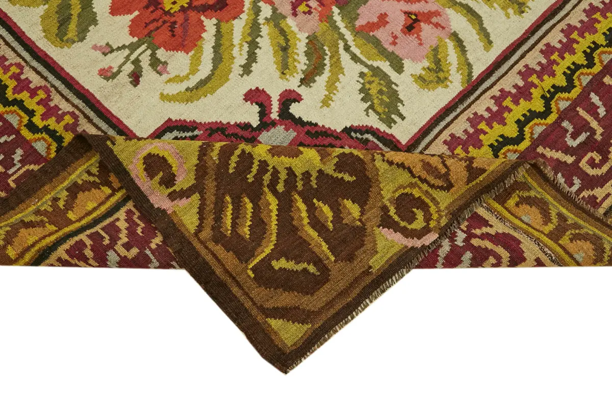 Moldovian Klasik Göbekli Multi Pamuk Üzerine Yün El Dokuma Kilim-195x314 - Görsel 6