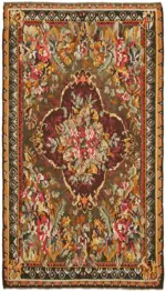 Moldovian Klasik Göbekli Multi Pamuk Üzerine Yün El Dokuma Kilim-194x328