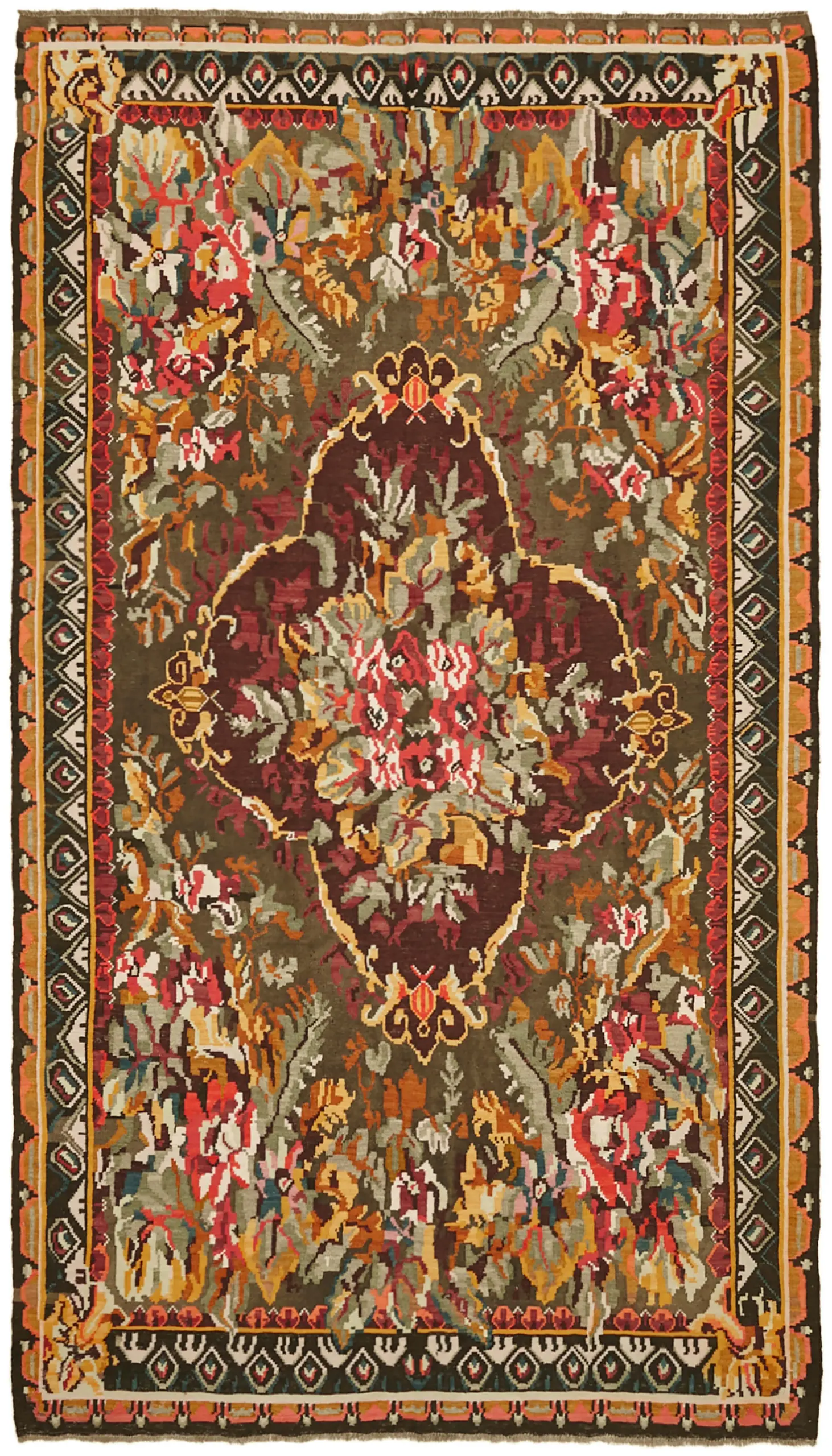 Moldovian Klasik Göbekli Multi Pamuk Üzerine Yün El Dokuma Kilim-194x328 - Görsel 1