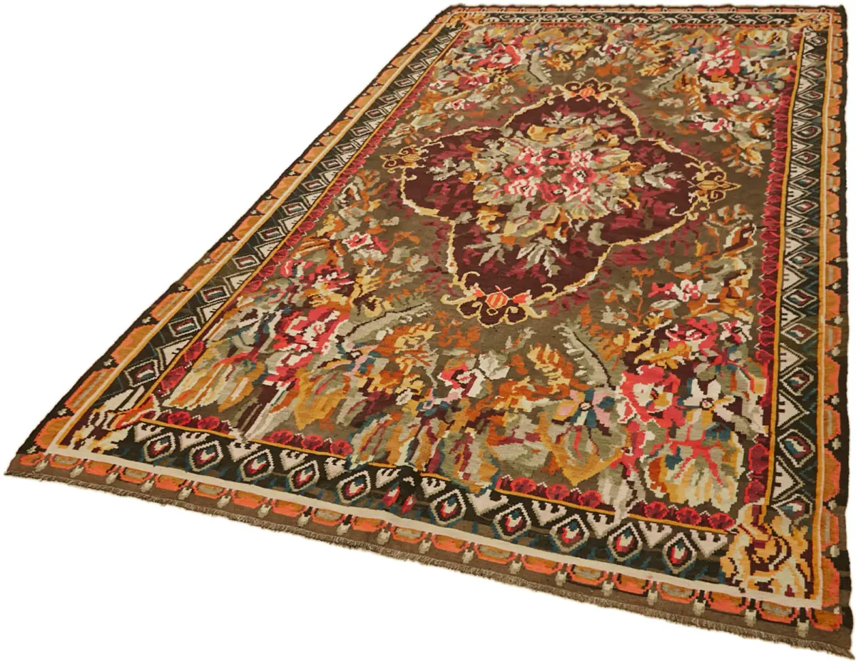 Moldovian Klasik Göbekli Multi Pamuk Üzerine Yün El Dokuma Kilim-194x328 - Görsel 3