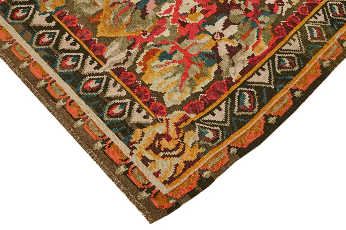 Moldovian Klasik Göbekli Multi Pamuk Üzerine Yün El Dokuma Kilim-194x328 - Görsel 4
