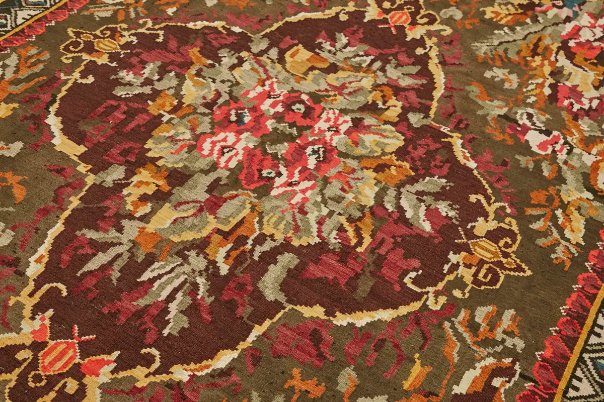 Moldovian Klasik Göbekli Multi Pamuk Üzerine Yün El Dokuma Kilim-194x328 - Görsel 5