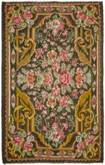 Moldovian Klasik Göbekli Multi Pamuk Üzerine Yün El Dokuma Kilim-203x323