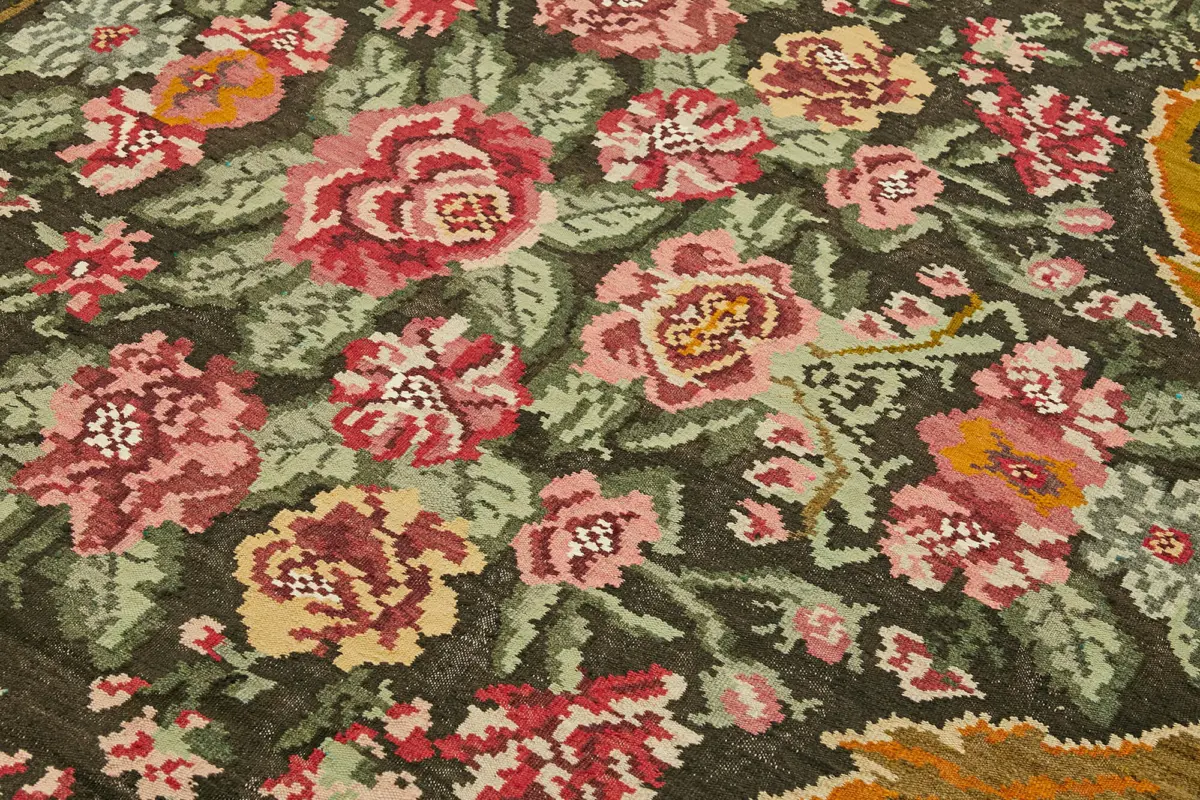 Moldovian Klasik Göbekli Multi Pamuk Üzerine Yün El Dokuma Kilim-203x323 - Görsel 5