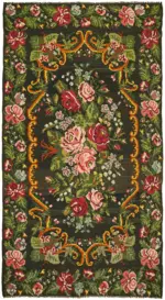 Moldovian Klasik Göbekli Multi Pamuk Üzerine Yün El Dokuma Kilim-191x340