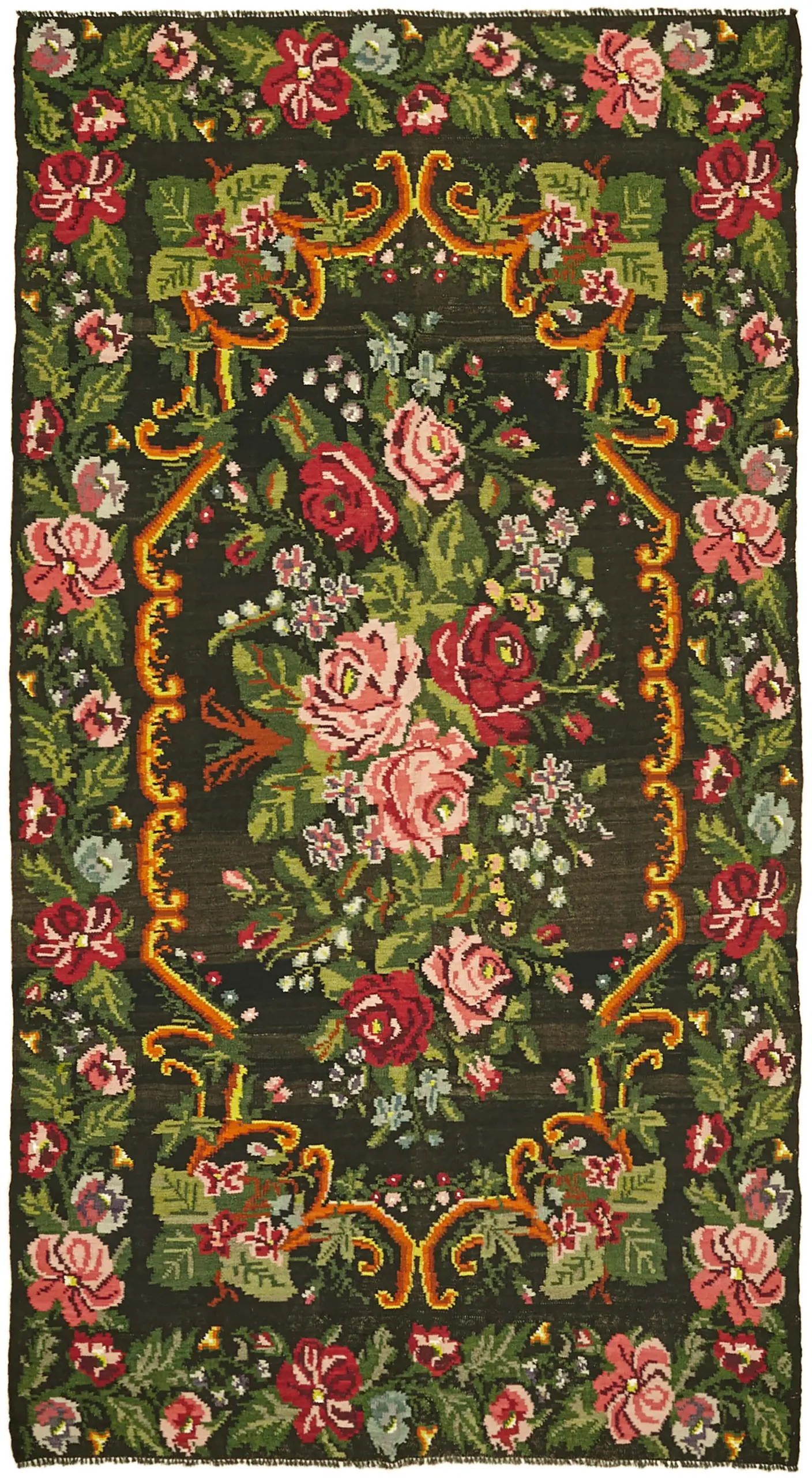 Moldovian Klasik Göbekli Multi Pamuk Üzerine Yün El Dokuma Kilim-191x340 - Görsel 1