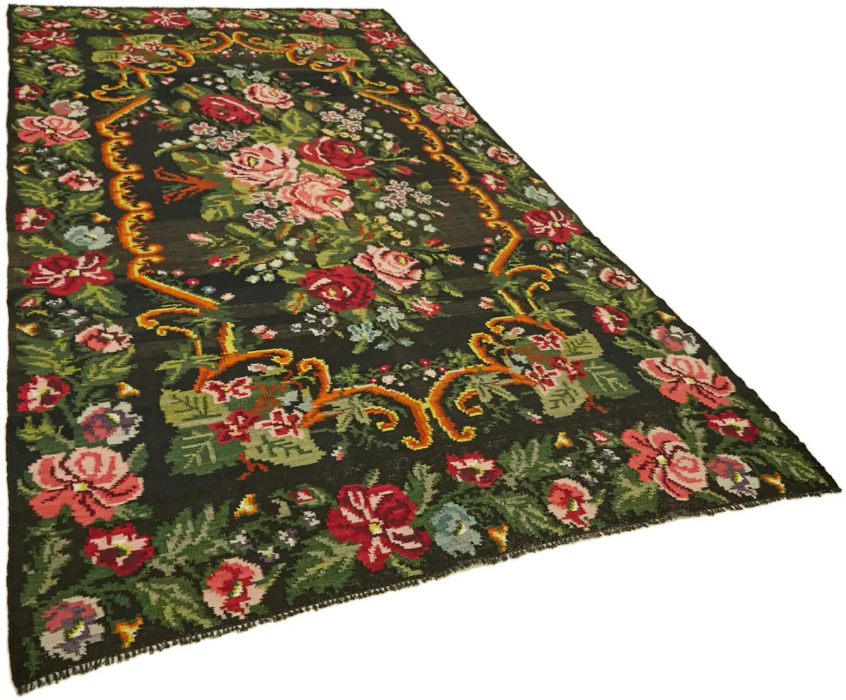 Moldovian Klasik Göbekli Multi Pamuk Üzerine Yün El Dokuma Kilim-191x340 - Görsel 2