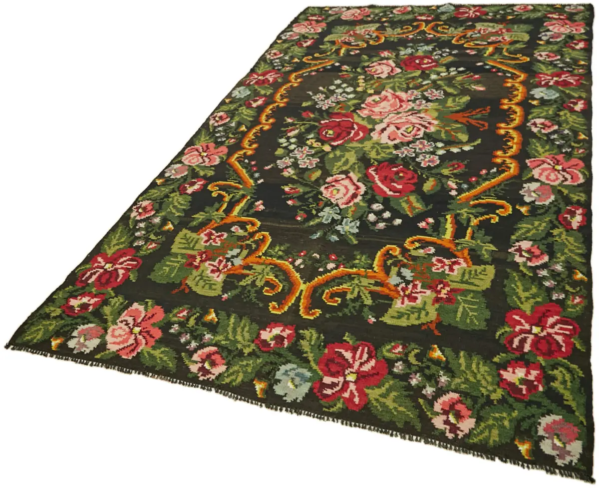Moldovian Klasik Göbekli Multi Pamuk Üzerine Yün El Dokuma Kilim-191x340 - Görsel 3