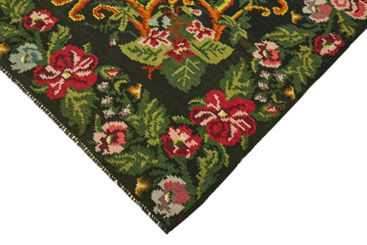 Moldovian Klasik Göbekli Multi Pamuk Üzerine Yün El Dokuma Kilim-191x340 - Görsel 4