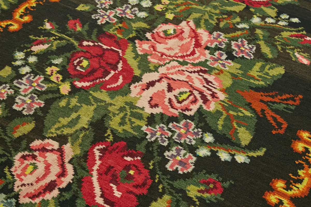 Moldovian Klasik Göbekli Multi Pamuk Üzerine Yün El Dokuma Kilim-191x340 - Görsel 5