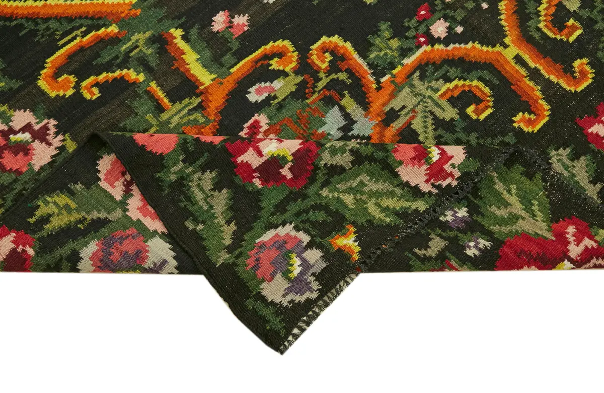 Moldovian Klasik Göbekli Multi Pamuk Üzerine Yün El Dokuma Kilim-191x340 - Görsel 6