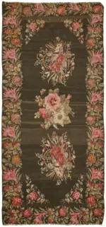 Moldovian Klasik Göbekli Multi Pamuk Üzerine Yün El Dokuma Kilim-194x396