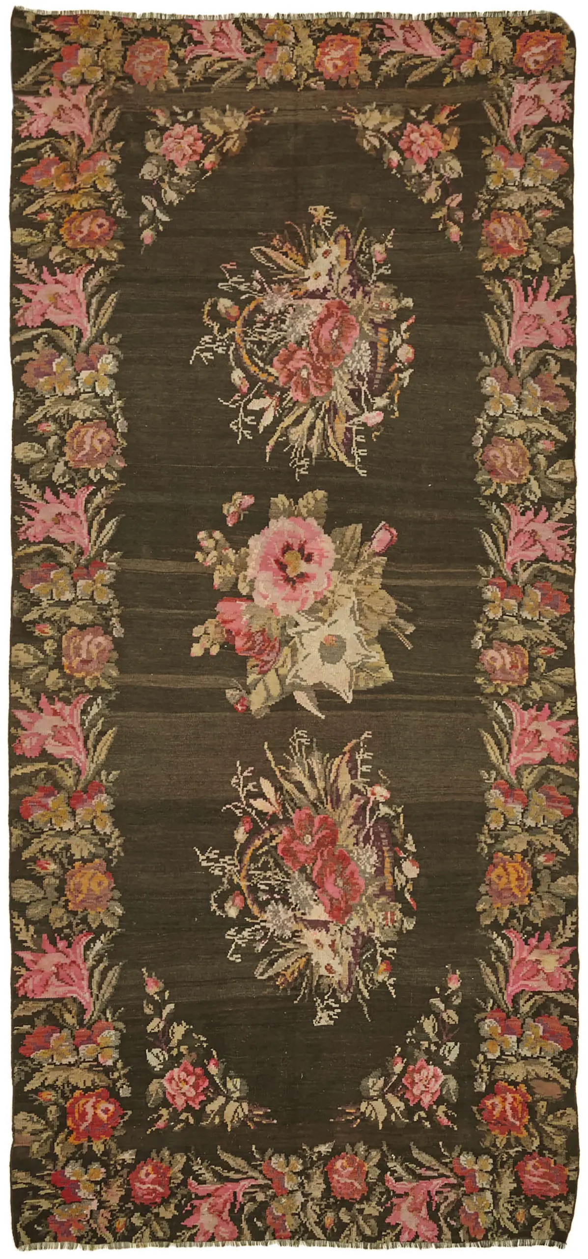 Moldovian Klasik Göbekli Multi Pamuk Üzerine Yün El Dokuma Kilim-194x396 - Görsel 1