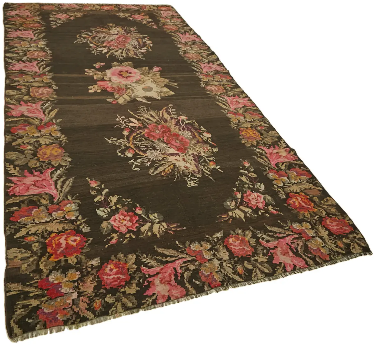 Moldovian Klasik Göbekli Multi Pamuk Üzerine Yün El Dokuma Kilim-194x396 - Görsel 2