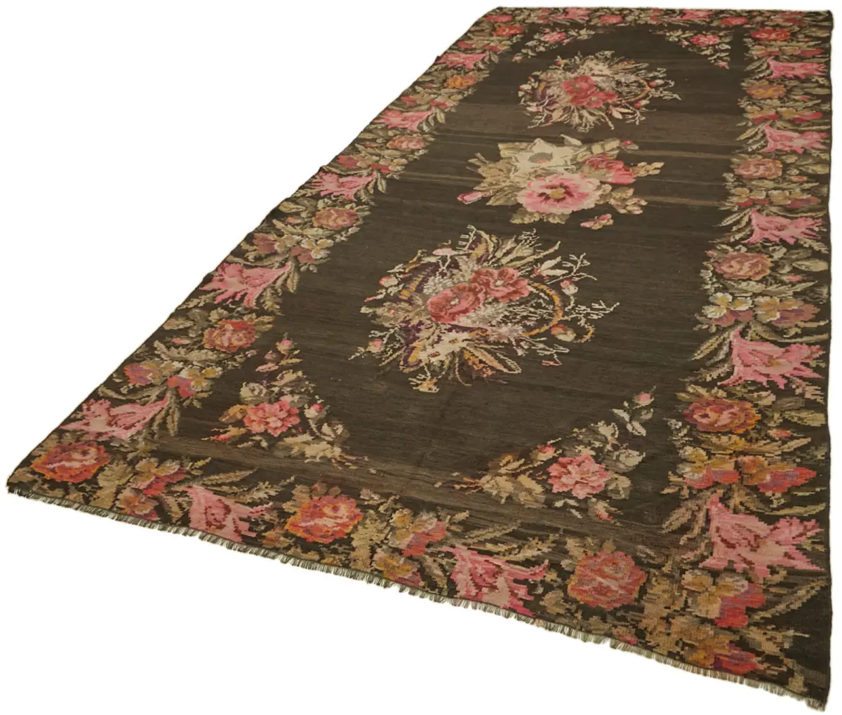 Moldovian Klasik Göbekli Multi Pamuk Üzerine Yün El Dokuma Kilim-194x396 - Görsel 3