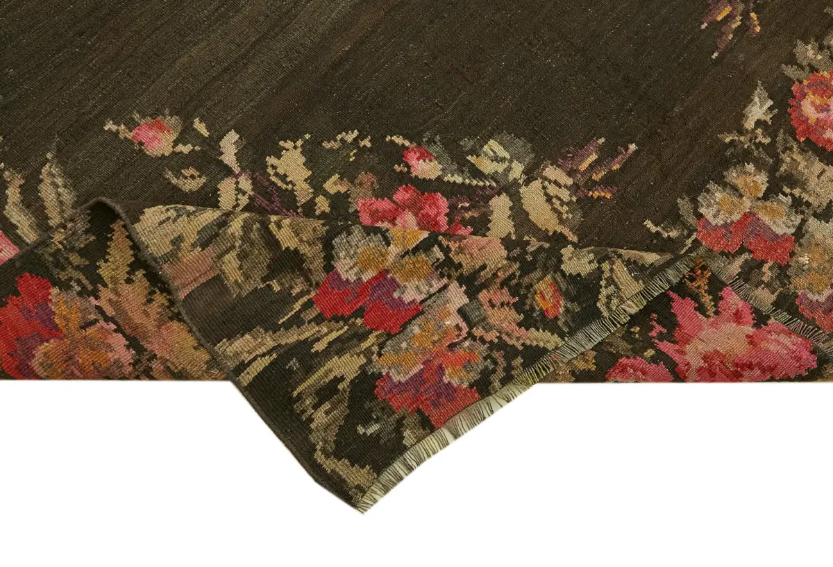 Moldovian Klasik Göbekli Multi Pamuk Üzerine Yün El Dokuma Kilim-194x396 - Görsel 6