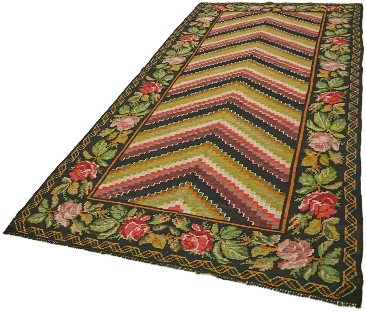 Moldovian Klasik Göbekli Multi Pamuk Üzerine Yün El Dokuma Kilim-173x362 - Görsel 3