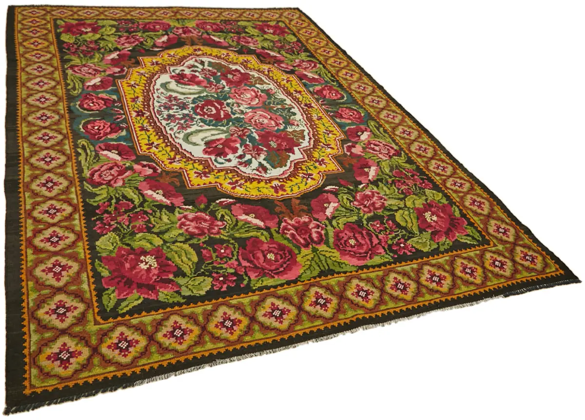 Moldovian Klasik Göbekli Multi Pamuk Üzerine Yün El Dokuma Kilim-220x312 - Görsel 2