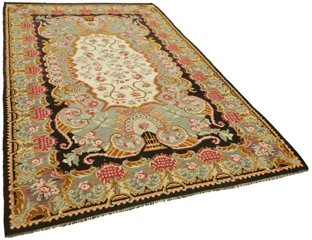 Moldovian Klasik Göbekli Multi Pamuk Üzerine Yün El Dokuma Kilim-195x300 - Görsel 2