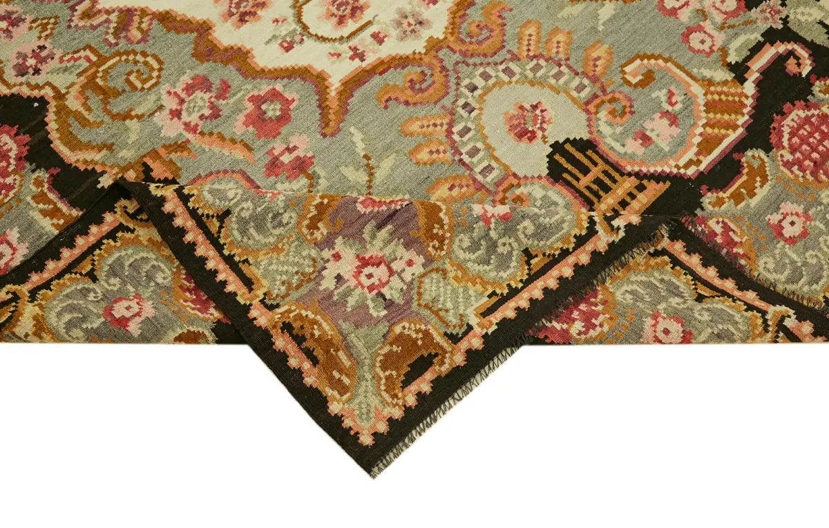 Moldovian Klasik Göbekli Multi Pamuk Üzerine Yün El Dokuma Kilim-195x300 - Görsel 6